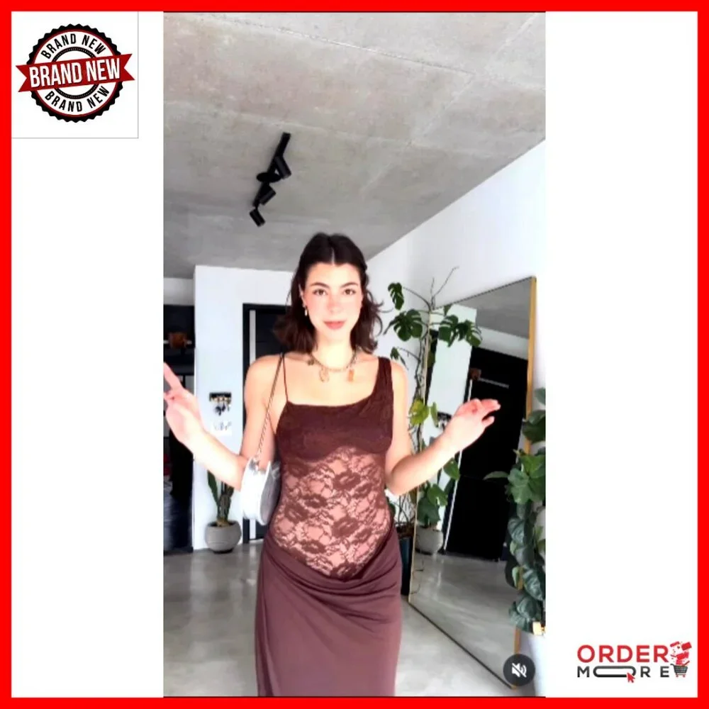 Lace Maxi Dress Elegant Formal Backless Spaghetti Strap High Split Wedding Guest - Picture 7 of 7